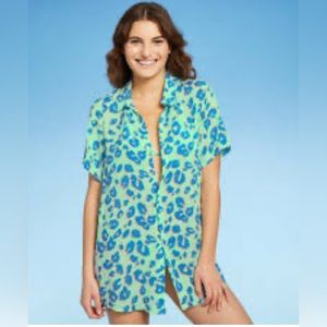 Xhilaration 2 piece night shirt and shorts Multi Blue button down shirt …